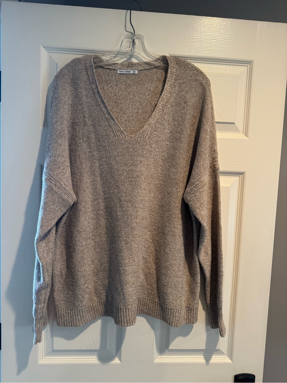Pink Clover Beige V-Neck Knit Sweater